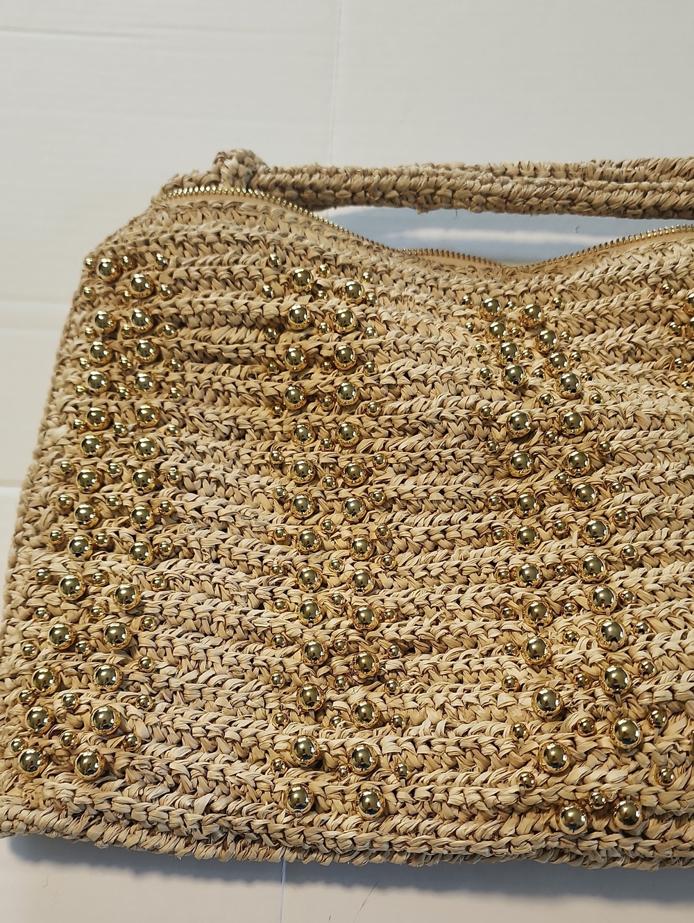 Cult Gaia Raffia Gold Beaded Woven Shoulder Bag - Picture 5 of 17